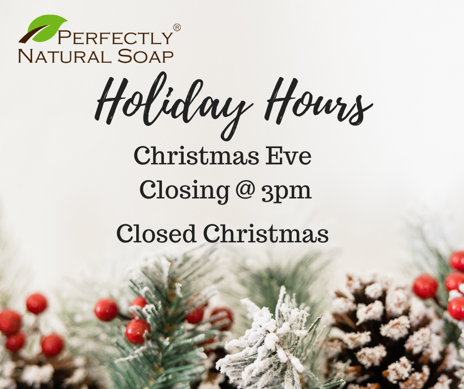 Holiday Hours Graphic noting closing at 3pm Christmas Eve and Closed Christmas