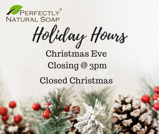 Holiday Hours Graphic noting closing at 3pm Christmas Eve and Closed Christmas